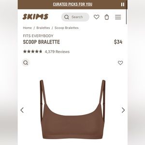 Skims NWT Fits Everybody Scoop Bralette - Jasper - Large